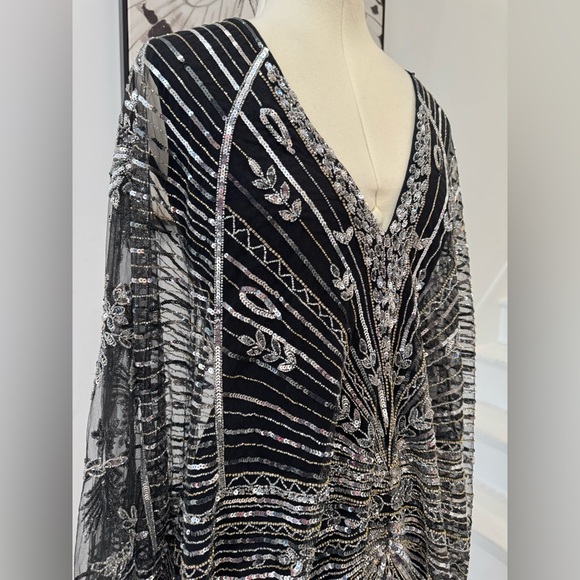 Reem Acra Plunging V-Neck Beaded Gown Sequined Maxi Dress - Picture 5 of 15